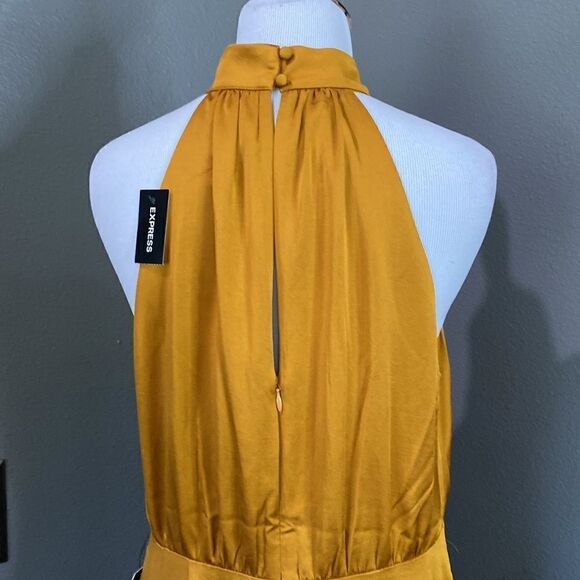 NEW EXPRESS Golden HONEY SATIN HALTER MAXI DRESS - Picture 12 of 14
